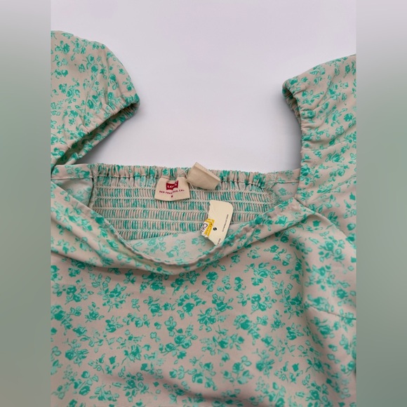 Levi's Women's Yvie Puff 3/4 Sleeve Cropped Blouse - Electric Green Floral NWT - Picture 7 of 11
